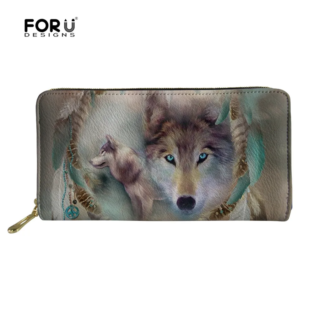 FORUDESIGNS/3D классный волк узор для мужчин бумажник кожаный водостойкий Кошелек Организатор Женские кошельки монеты хранения мешок денег