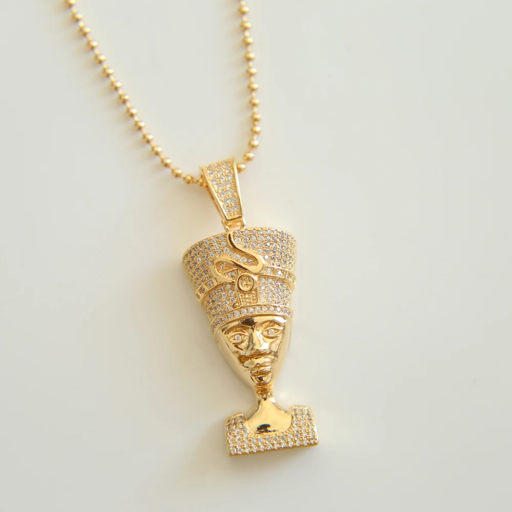 King Tutankhamun настоящий AAA кубический циркон кулон и цепь белого золота цвета хип хоп