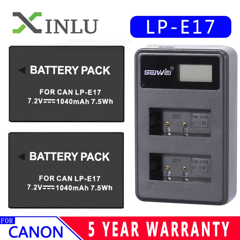 Аккумулятор LPE17 LP E17 1040 мАч + двойное зарядное устройство USB с ЖК дисплеем для камер