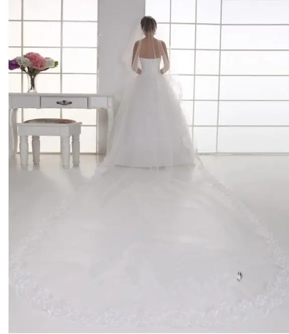 018 New 2017 Real Images High Quality 3-Meter One Layer Elegant Luxury Long Wedding Veil Bridal Veils Sequins Lace Without | Свадьбы и