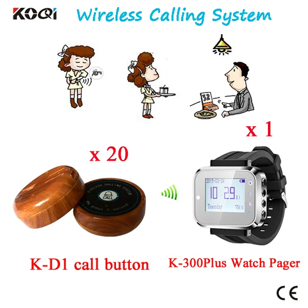 Waiter Restaurant Wireless Ordering System With Wireless Service Easy How To Work 1 Watch+20 Call Button With CE Passed
