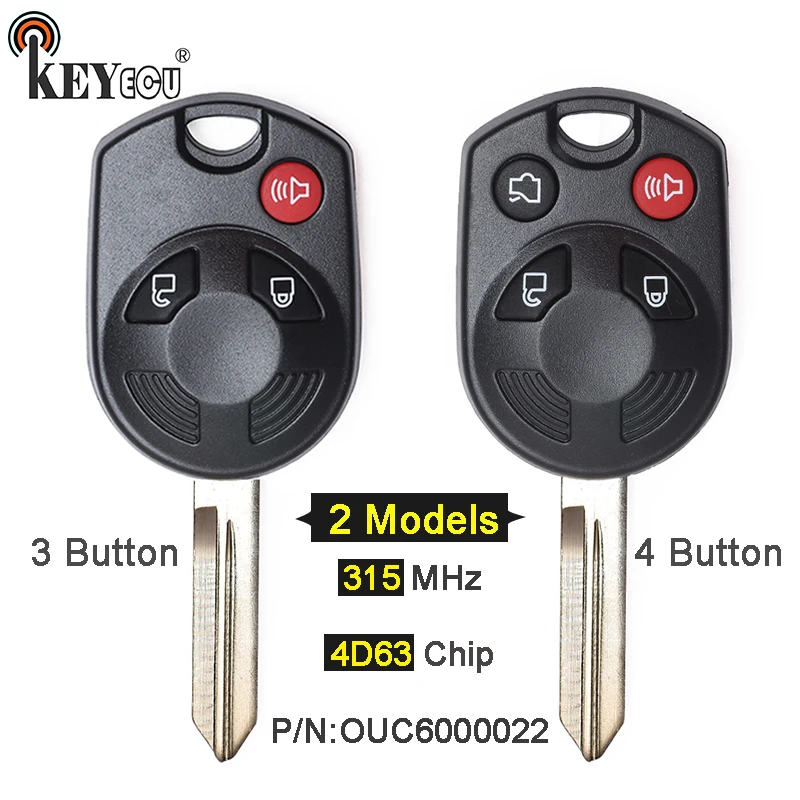 KEYECU 10x315 МГц 4D63 чип FCC: OUC6000022 2 + 1 3 3/4 Кнопка дистанционный ключ брелок от машины для