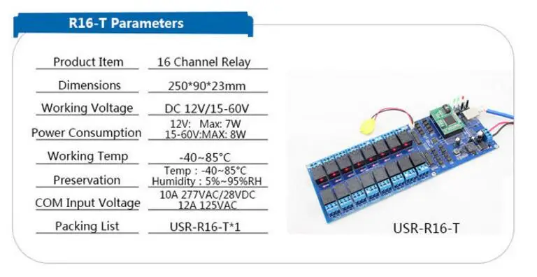 USR-R16-T промышленный 16-канальный видеорегистратор реле дистанционного Управление переключатель TCP Интерфейс