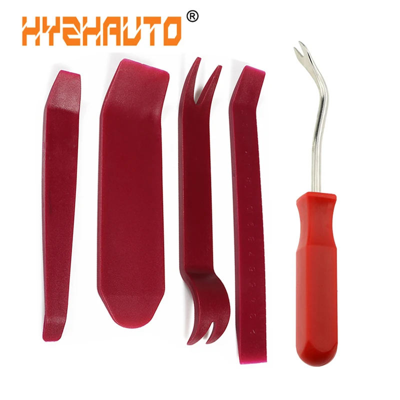 HYZHAUTO-herramientas de reparación de Radio de coche, herramientas de extracción de embellecedor de Panel de puerta de automóvil, Clip de palanca, extractor de clavos, 5 piezas