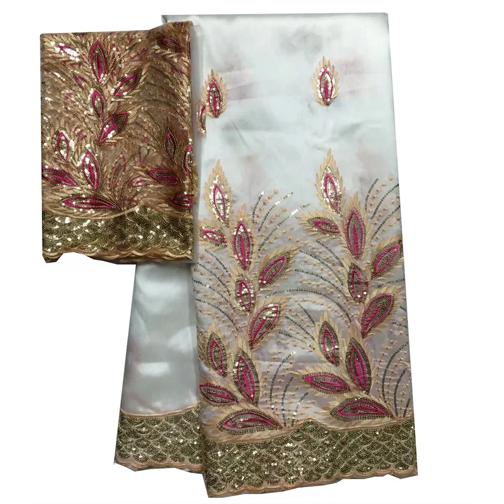 Африканская золотая кружевная ткань с пайетками высокого качества вышитая