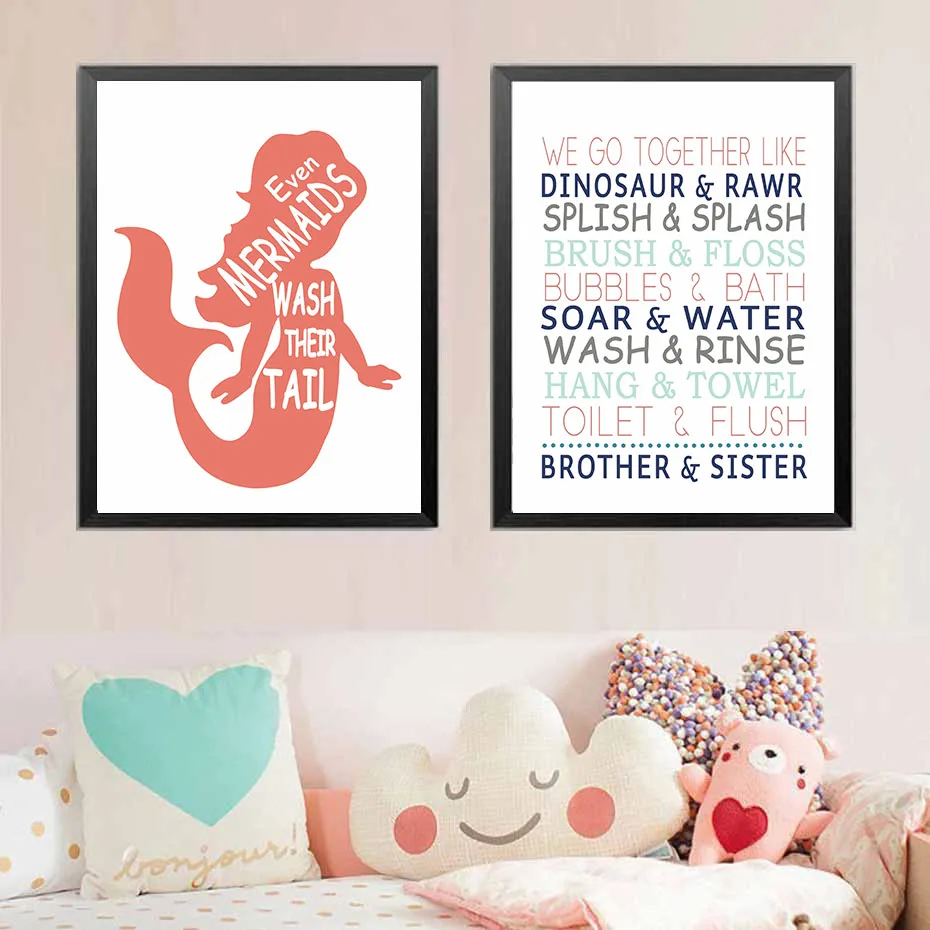 Nautical Bathroom Quotes wall art canvas painting Nordic Posters Prints Jack and Jill Bath Wall Pictures For toilet decor | Дом и сад