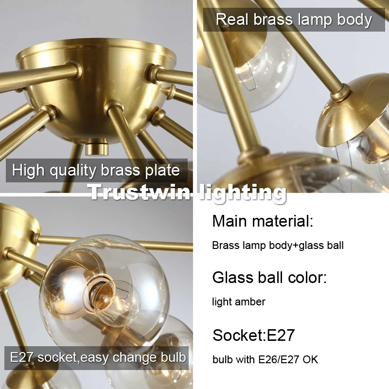 Пост современный MODO стеклянный шар винтажная латунная подвесная люстра лампа