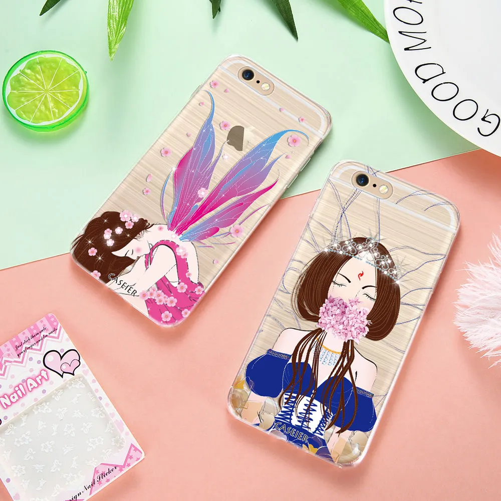 Caseier Телефон чехол для iPhone 6 6S Plus Bling Diamond Силиконовые Роза Коке 5 5S SE красоты kawaii