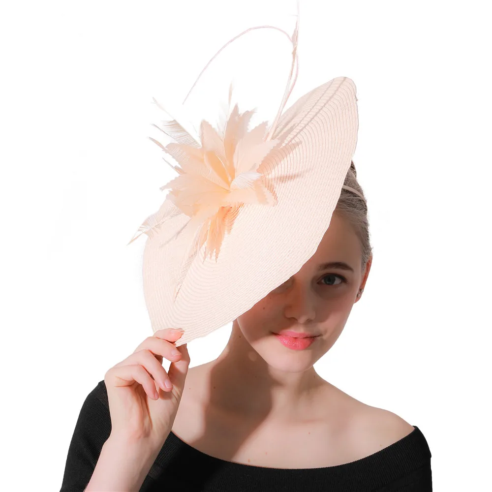 New Champagne Feather Bridal Hats Church Fascinators Headbands Veils Hair Accessories Wedding Fedora Race Event Floral Headwear |