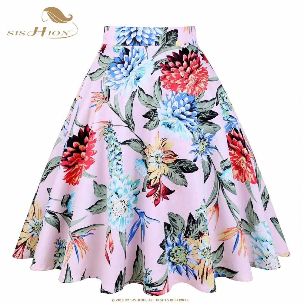 Женская юбка пачка из хлопка SISHION светло розовая с цветочным принтом винтажная