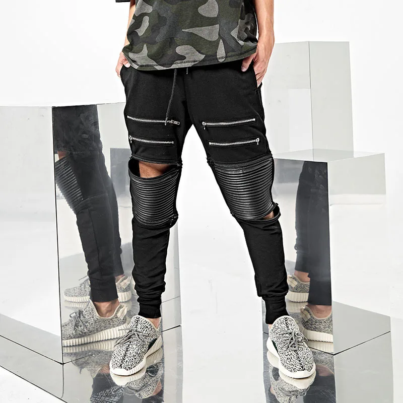Брюки мужские повседневные свободные на молнии с кожаным ремешком | Мужская