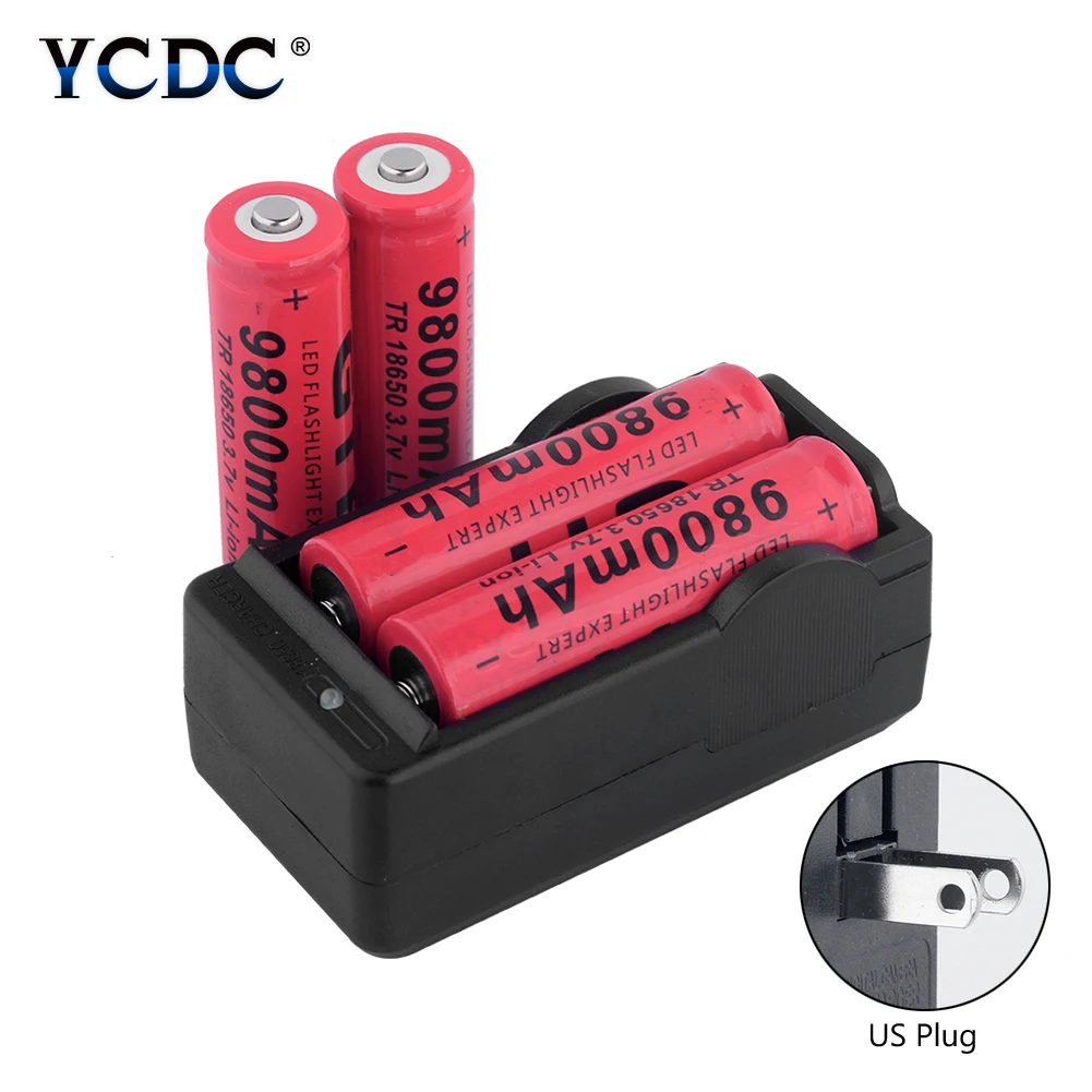 4pcs 18650 Новинка 18650 аккумулятор 3,7 V 9800mAh литий-ионная аккумуляторная батарея для светодиодной вспышки светильник батарея 18650 батарея+ зарядное устройство с вилкой США - Цвет: 4pcs 18650