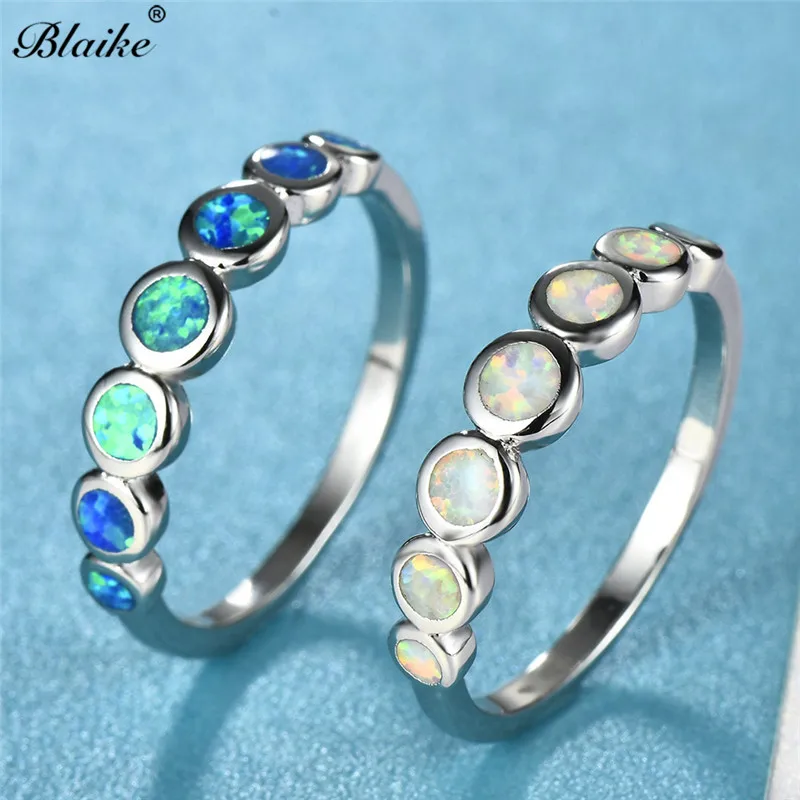 Blaike Мода 925 серебро синий/белый огненный опал кольца для женщин Шарм Свадьба