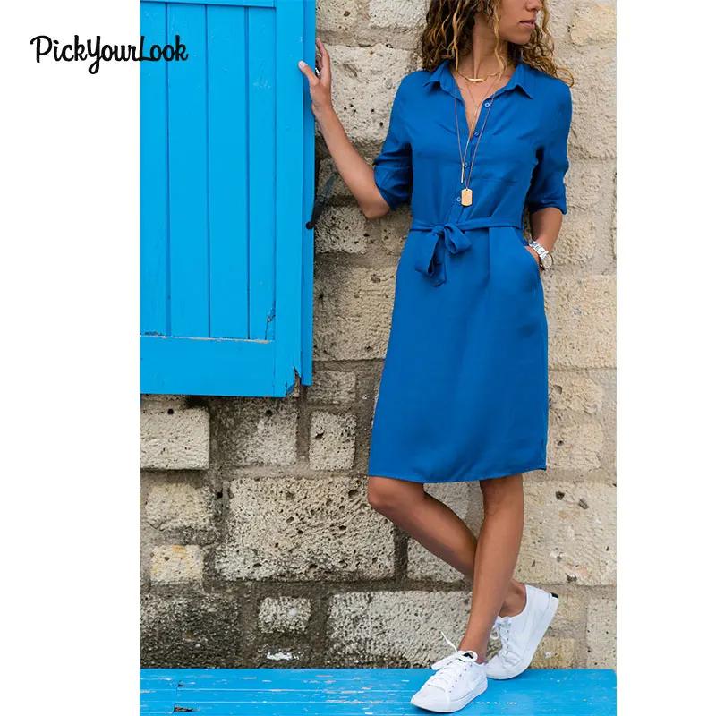 Pickyourlook платье-рубашка с v-образным вырезом женское повседневное уличное платье