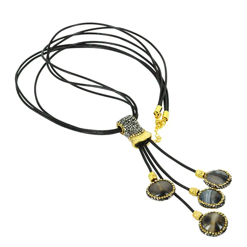 Длинное ожерелье с подвеской из натурального камня круглыми бусинами | Украшения