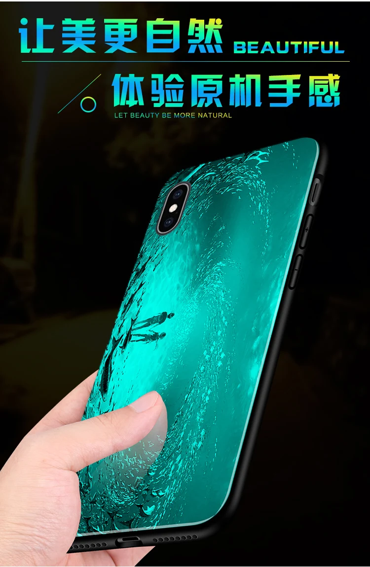 Для Apple iphone X XS Max чехол Роскошный светящийся жесткий закаленное стекло защитный чехол на заднюю панель для iphone 5 5S 6 6S 7 Plus оболочка
