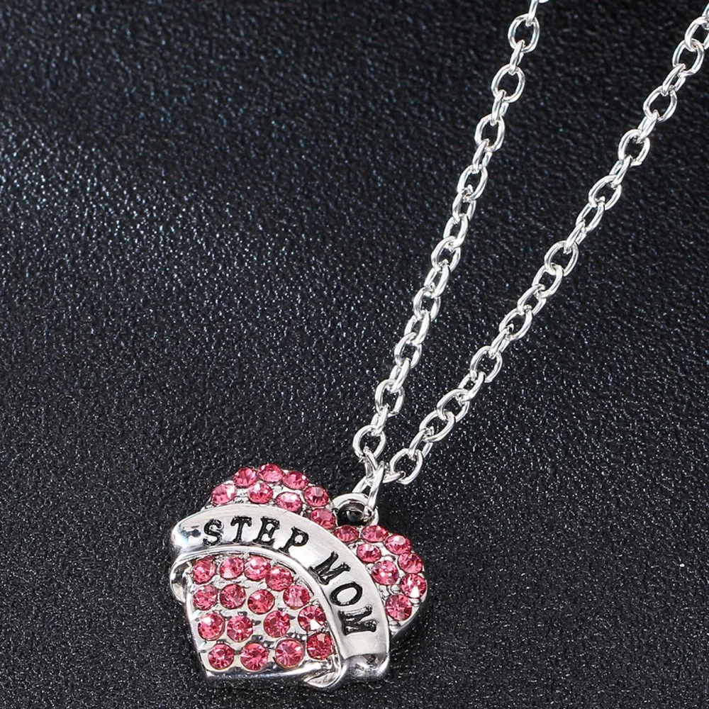 Шаг мама сердце Кристалл Любовь День рождения матери подарки ожерелье с