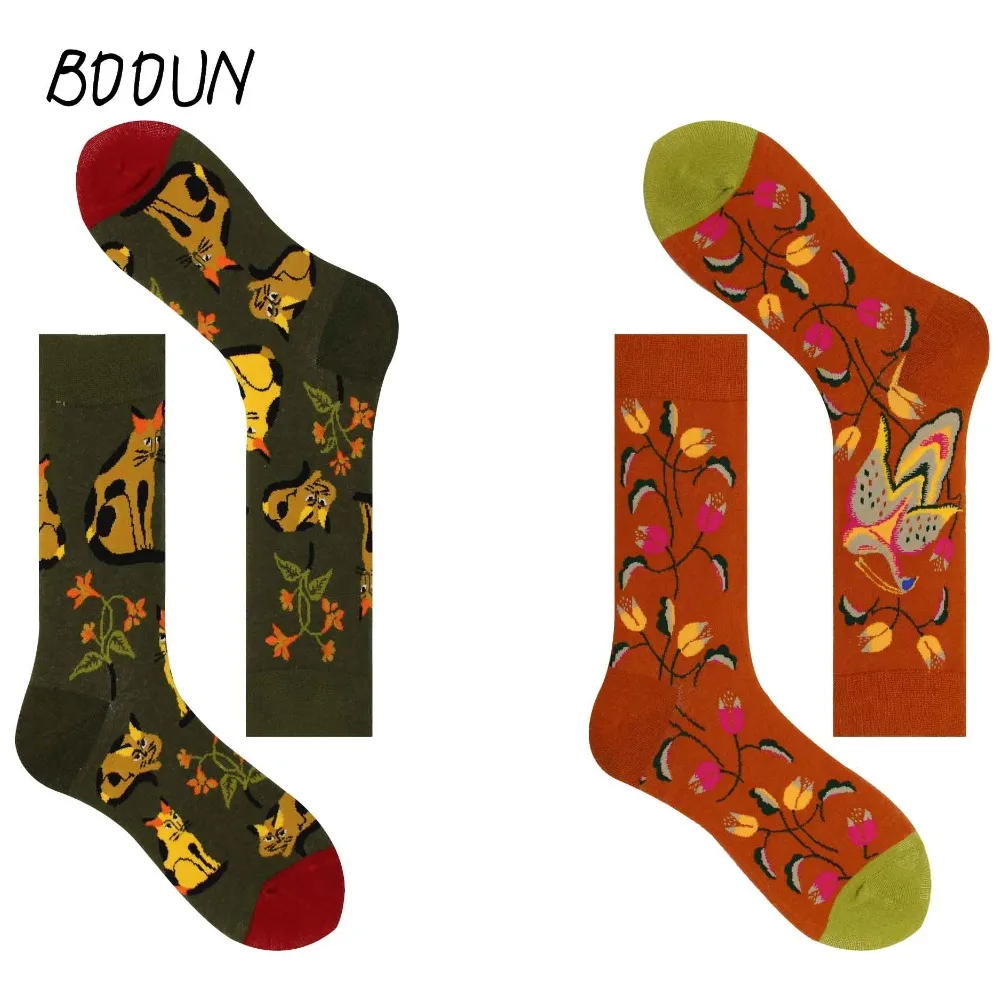 happy sock tidal current Couple cotton socks hip hop personality casual fashion style floral pattern | Мужская одежда