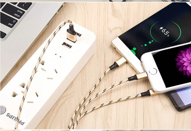 USB кабель 5V 2.8A 3 в 1 быстрая зарядка ткань Braide type C кабель зарядного устройства микро-usb черный золотой провод шнур для iPhone iPad кабель