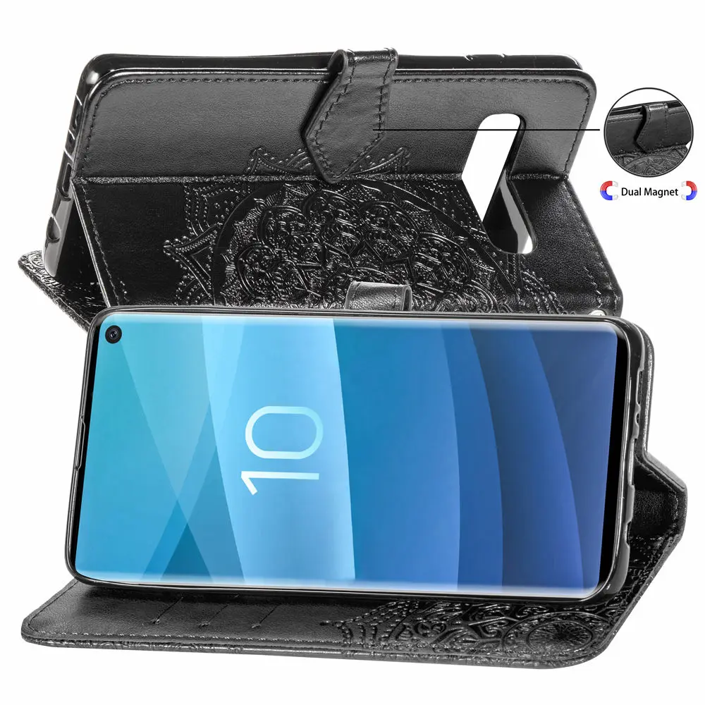 Кожаный чехол бумажник с откидной крышкой для Samsung Galaxy S10 Plus S10e 5G S9 S8 S7 S6 Edge Note 8 9 A6 J2