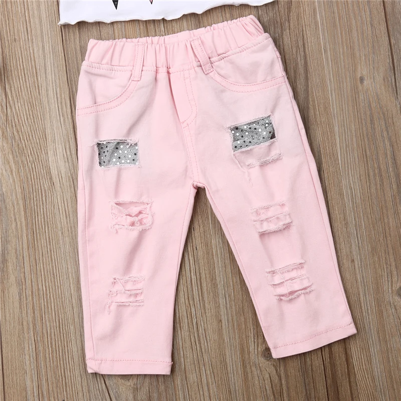 2 шт. джинсовые топы и штаны для девочек с коротким рукавом|Комплекты одежды