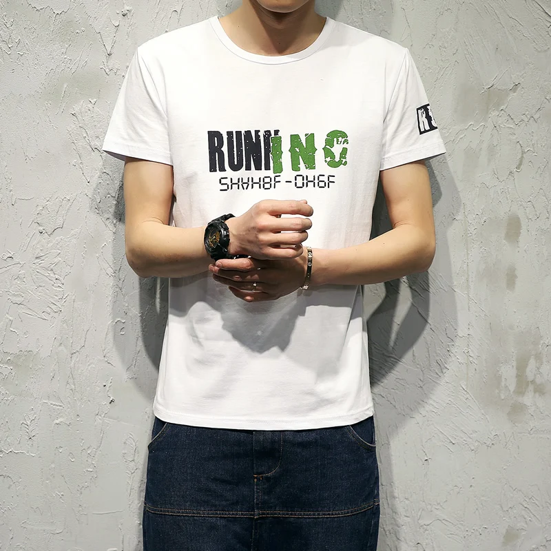 Летняя модная футболка с буквенным принтом 2017 Мужская для фитнеса Homme уличная