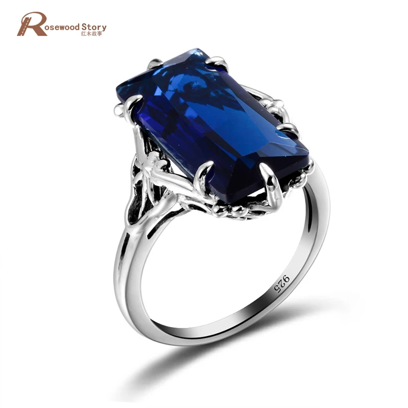 

Massive Classical Jewelry 925 Sterling Silver Created Sapphire Ring With Stone Women Princess Vintage Victorian Retro Jewelry DD