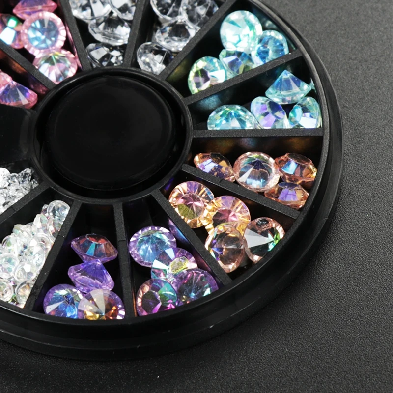 

1 Wheel 6 Colors Resin Nail Rhinestones Point Back AB Clear Color Mermaid Effect Nail Studs DIY Charm 3D Nail Art Decoration ZP6