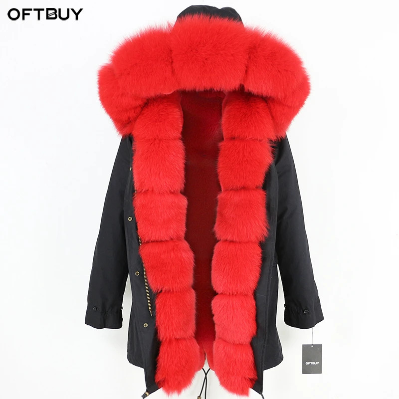 OFTBUY длинная парка с воротником из натурального Лисьего меха, пальто из натурального меха, зимняя женская куртка, Толстая теплая брендовая Роскошная Съемная уличная одежда