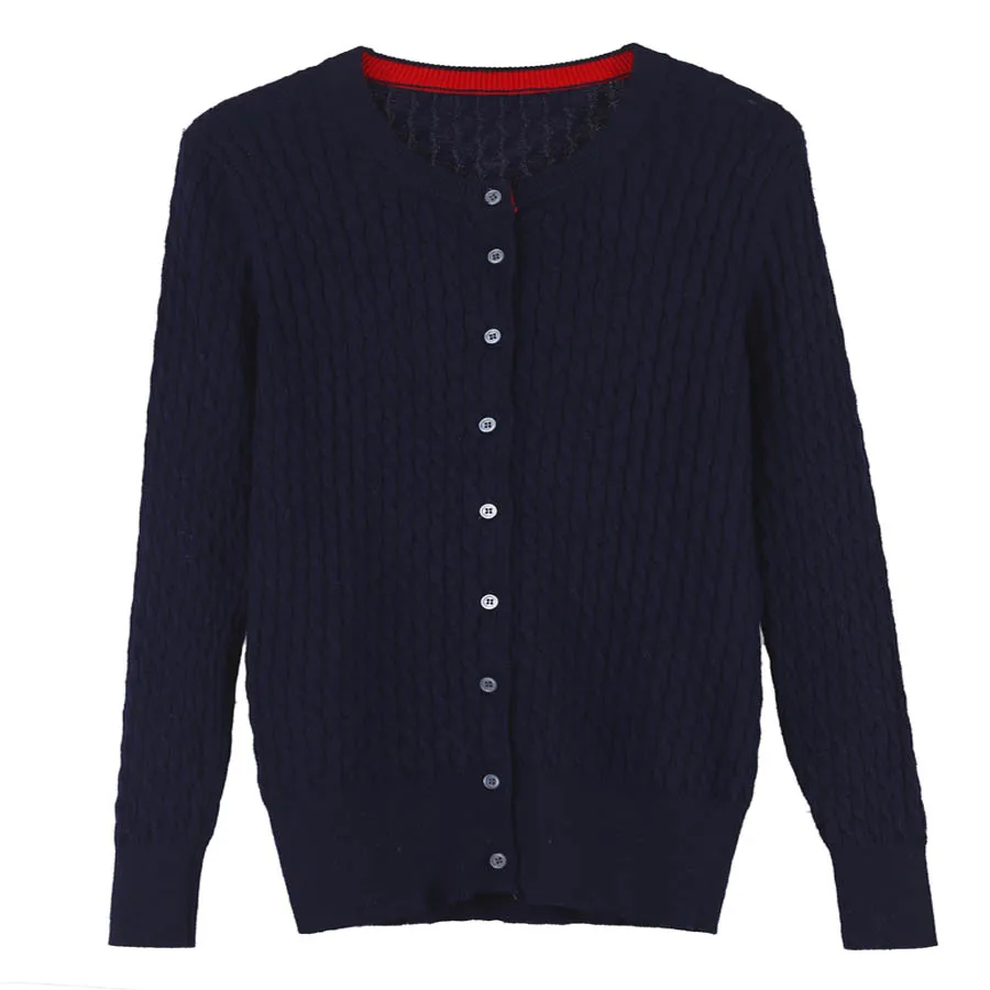 Dark Blue Женский кашемировый кардиган, новинка, твист, вязаный, круглый воротник, однобортный, длинный рукав, шерсть, зима, весна, свитера, верхняя одежда, пальто - Цвет: Dark Blue