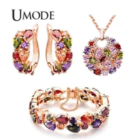 umode wedding colorful cz jewelry set fashion earrings pendant necklaces bracelets rose gold accessories for women bridal us0084