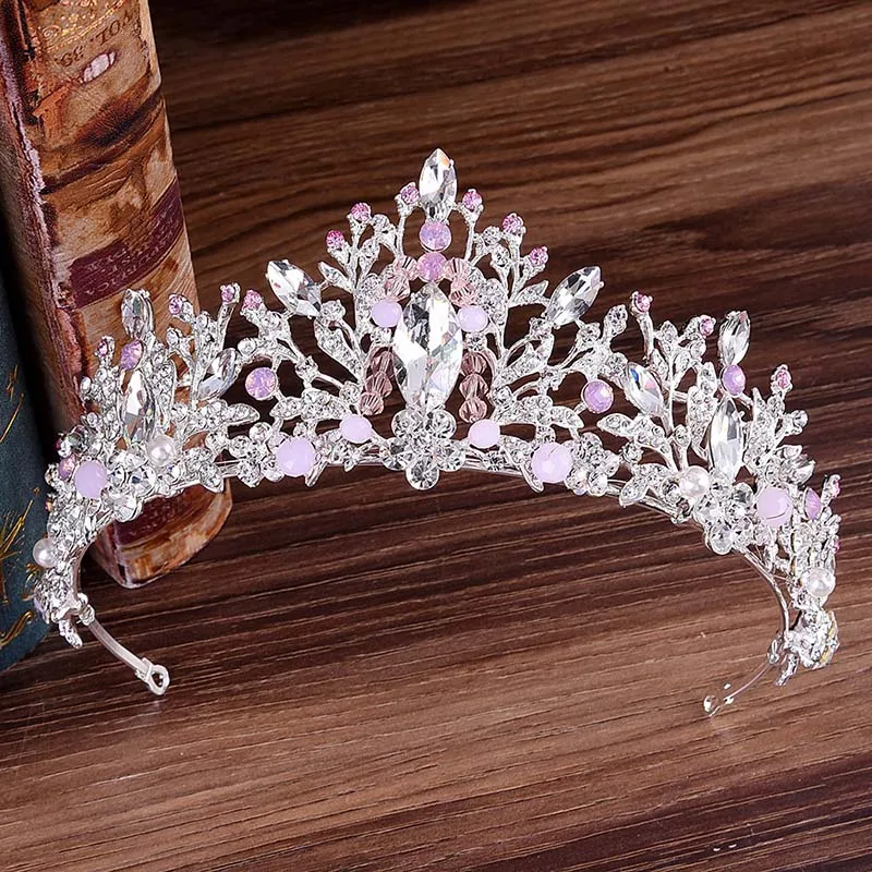Silver Pink Tiara Свадебная тиара принцесса Хрустальная корона Корея модные аксессуары для волос ювелирные изделия невесты серебряное Золотое розовое диадемы и короны девушки - Окраска металла: Silver Pink Tiara
