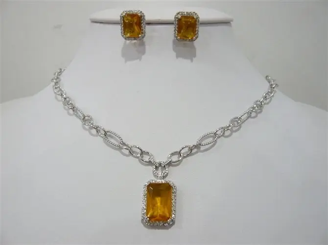 Дизайнерские благородные желтые хрустальные серьги цепочка кулон ожерелье