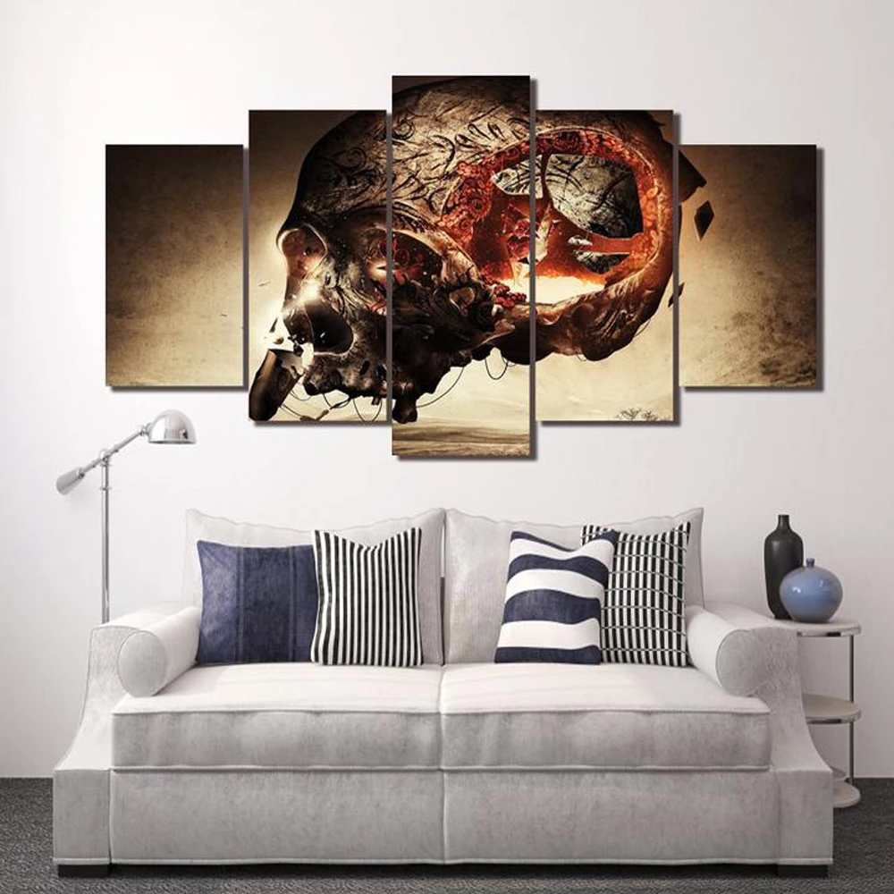 HD 5 панель настенное искусство холст: череп и мозги Прямая поставка|Рисование