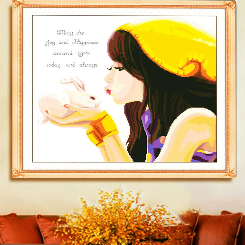 QIANZEHUI Needlework DIY Precision printing warm love Cross stitch Cartoon beautiful girl counted Cross-stitch Wall Home decor | Дом и сад