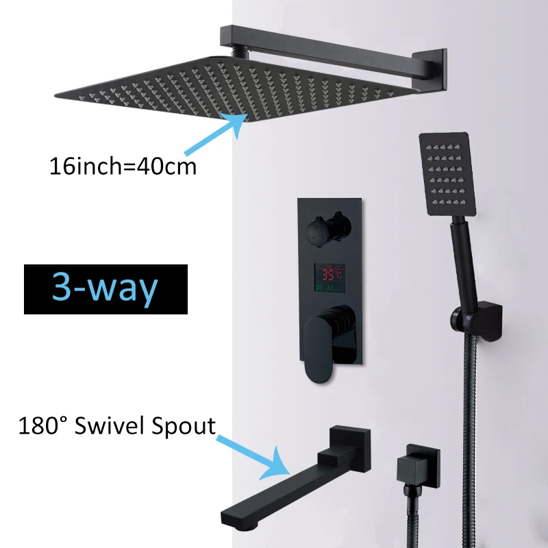 3-way 16inch swivel Quyanre настенное крепление Ванная комната дождь водопад Смесители для душа набор скрытый Хромированная Душевая система смеситель для ванны и душа кран - Цвет: 3-way 16inch swivel