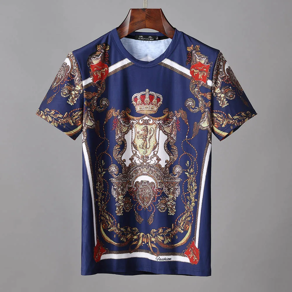 navy blue DUYOU, Мужская футболка с коротким рукавом, 3D Кристальный принт, Мужская футболка, Мужская брендовая одежда, забавная футболка - Цвет: navy blue