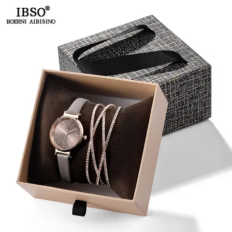 Новое поступление, роскошные женские часы с браслетом IBSO, Модный женский набор часов с браслетом и кристаллами, подарок для женщин на День святого Валентина