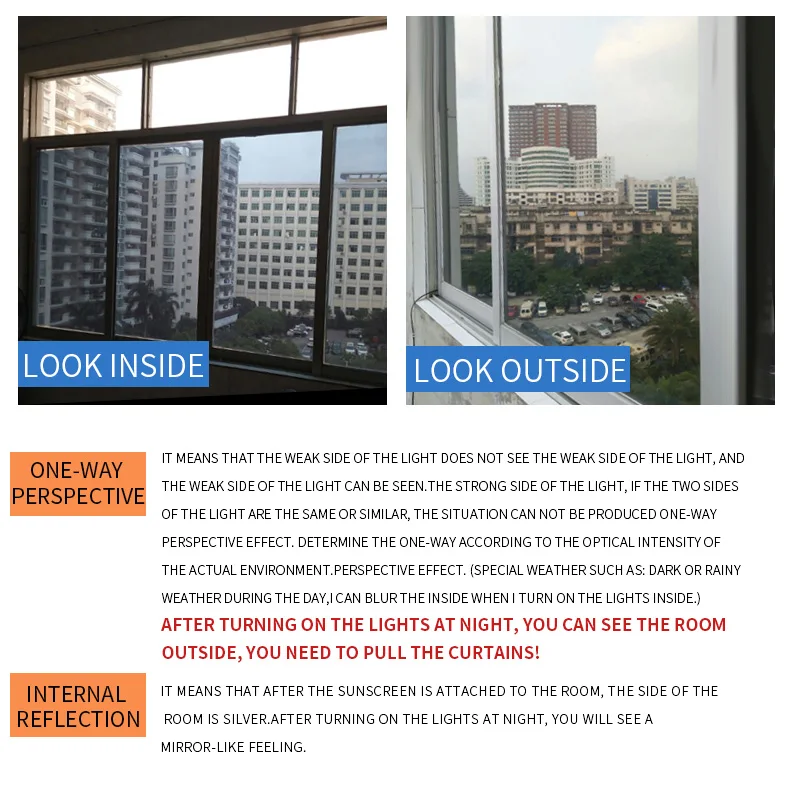 40/50/60*300CM Reflective UV Window Film Sticker Self Adhesive Mirror Film Glass Heat Transfer Vinyl Glass Stickers