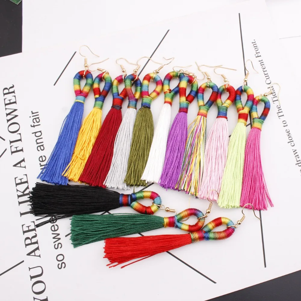 Винтаж этнические длинные серьги кисточкой Для женщин 2019 Мода чешского падение