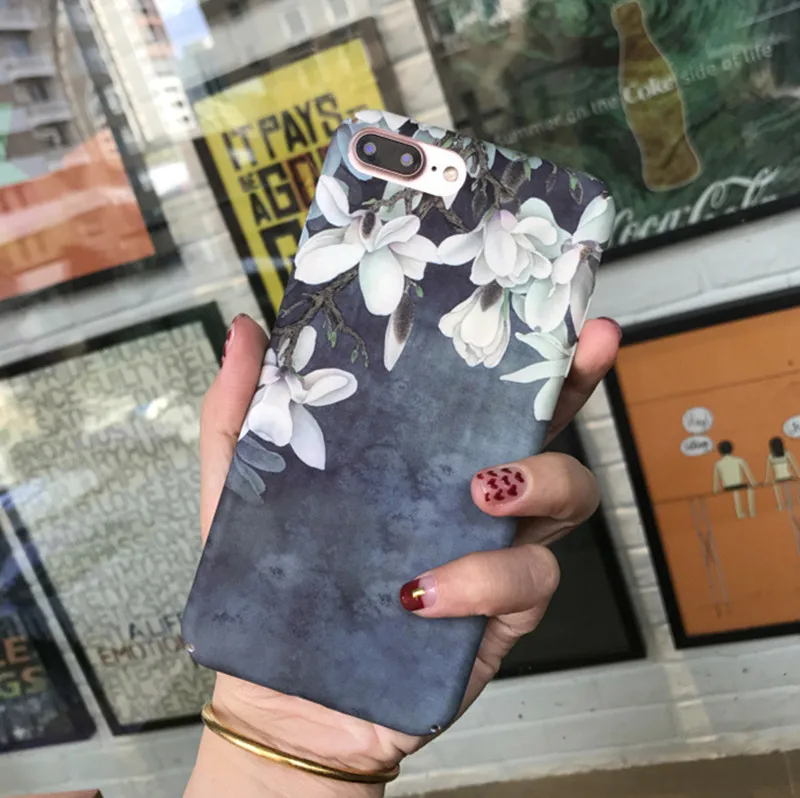 

Роскошный серый мраморный чехол для телефона iphone 6 6s, чехол с белыми цветами, задняя крышка для iphone 7, 7pus, 8, 8puls, Жесткий ПК, чехол, Fundas