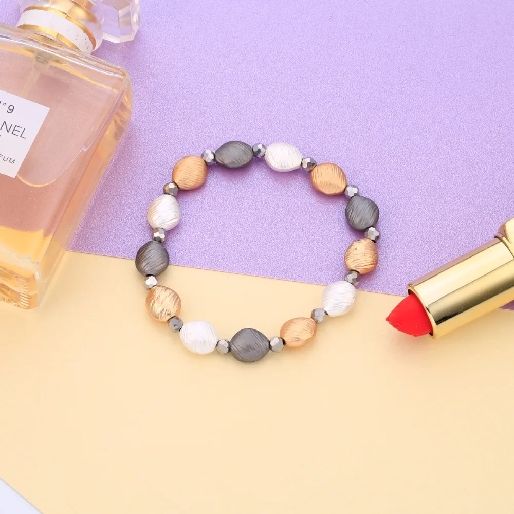 Смешанный цветной Золотой овальный бисер эластичный Кристальный браслет из