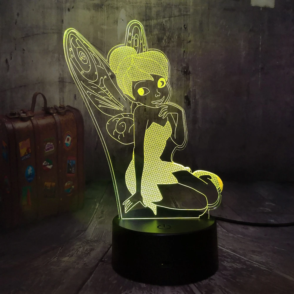 3D светодиодный ночник настольная лампа Miss Bell Elf Tinker 7 цветов для украшения детской