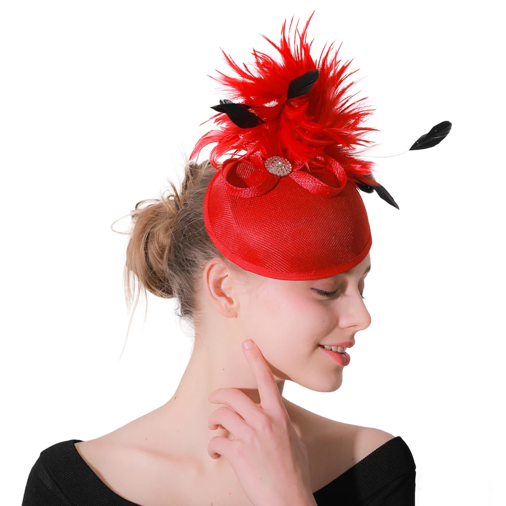 Женская винтажная фетровая шляпка красная Шляпка из искусственной льняной ткани