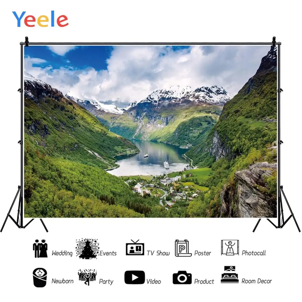 Фоны для фотосъемки Yeele пейзаж горы корабль река небо персонализированные фоны