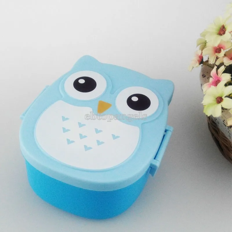 Сова Портативный Bento Ланч-бокс пластик милый мультфильм пищевой контейнер для хранения фруктов - Цвет: Blue