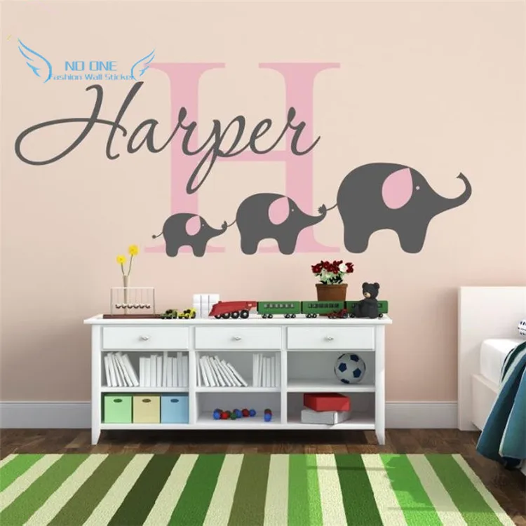 

Removable Custom Name Elephant Wall Decal Nursery Baby Vinyl Wall Stickers For Kids Room Decoration Free Shipping