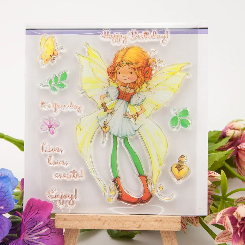 Ремесло Бабочка Фея девочка прозрачный чистый силикон штамп для печати DIY