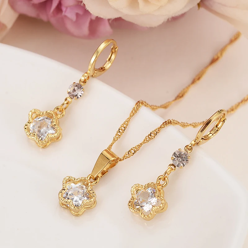 Наборы свадебных украшений золотого цвета с белым фианитом подарок в