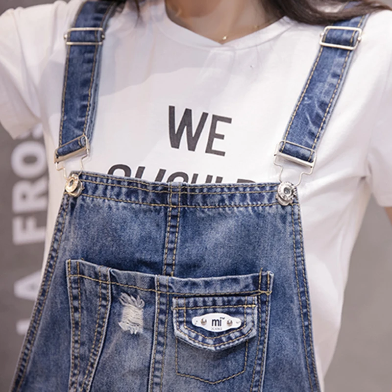 Женский джинсовый комбинезон свободный короткий большого размера | Женская